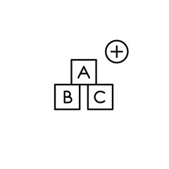 Alphabet blocks and plus. Learning aids for children, building skills. Pixel perfect, editable stroke vector icon