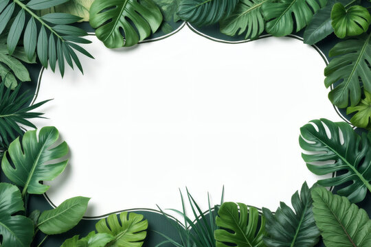 Tropical botanical frame layered leaves