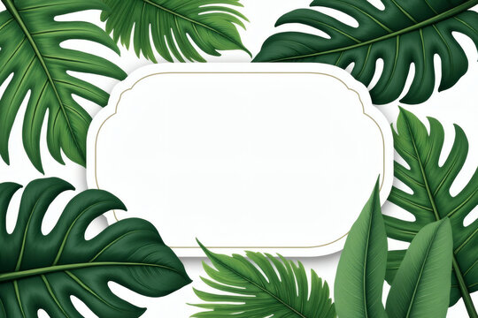 Tropical foliage frame white label