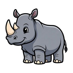 Fototapeta premium Cartoon Rhinoceros Illustration on White Background.