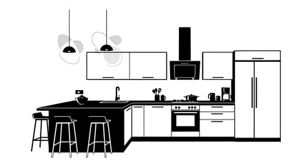 Modern Kitchen Interior Design Illustration.