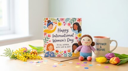 Obraz premium Celebrating international women's day home greeting card cozy environment close-up view empowerment and inspiration for all women