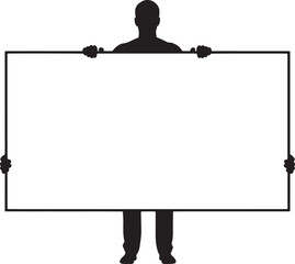 Fototapeta premium Silhouette of a person holding a blank sign, ready for text or graphics, offering a versatile platform for communication and display
