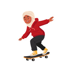 Fototapeta premium Diverse Young Muslim Girl Skateboarding Illustration