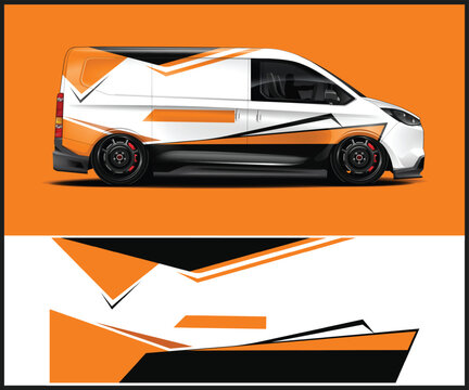 Modern van design with geometric orange and black accents