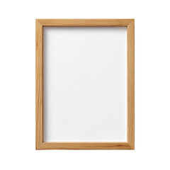 Fototapeta premium Empty light wood portrait frame with white insert casting a shadow on a white background