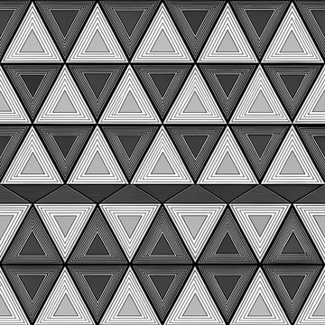 Seamless geometric pattern with interlocking triangles and recursive spiral design