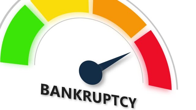 bankruptcy level with barometer tachometer meter on black background. Ideal for finance, business, risk, and educational visuals