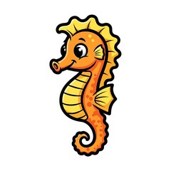 Fototapeta premium Cartoon Seahorse Illustration with Yellow Fins.