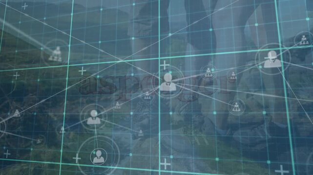 Animation of asperger text and network of connections over landscape