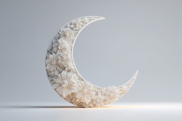 Decorative Moon Sculpture with Floral Design in Minimalist Style for Home Decor