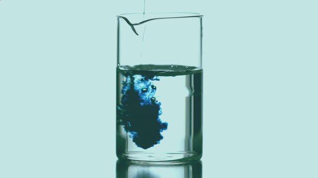 Animation of red shapes over beaker with liquid