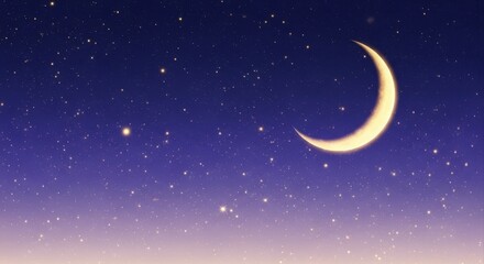 Magic ramadan night sky with crescent moon and twinkling stars, beautiful celestial landscape for islamic holiday themes and backgrounds © R_A_N png