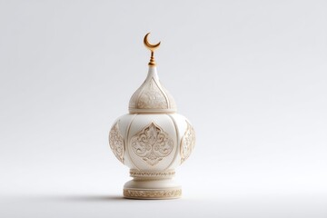 Ornate White Ceramic Lamp with Intricate Gold Design and Curved Silhouette