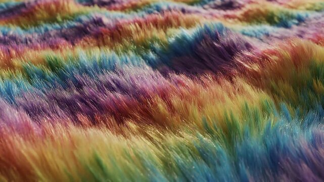 Vibrant, fluffy grass-like texture in rainbow hues
