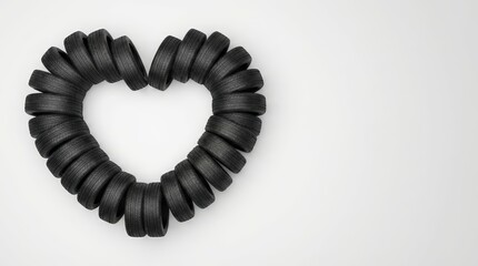 Obraz premium car tires arranged in heart shape on white background. ideally suited for promotional campaigns for automotive workshops or service centers around occasions such as Valentine’s Day