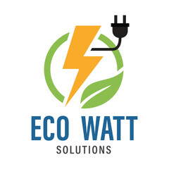 Eco Watt Solutions Renewable Energy Logo - Professional Green Leaf and Lightning Bolt Vector Illustration for Sustainable Power and Electric Brand