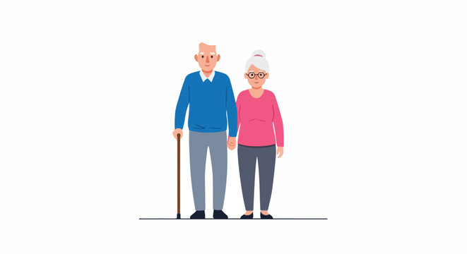 Elderly Couple Holding Hands Standing Side by Side