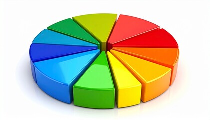 3D rainbow pie chart with 16 colorful segments in circular gradient pattern on dark background.