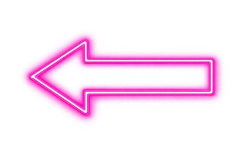 Neon pink arrow pointing to the left with a glowing effect on the edges and a solid white interior no background