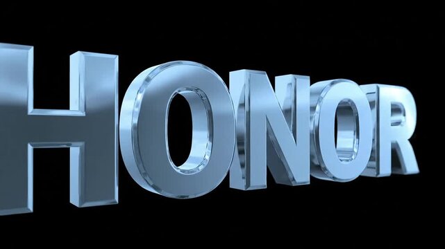 Shiny metallic HONOR text displayed prominently on a black background in a close-up view
