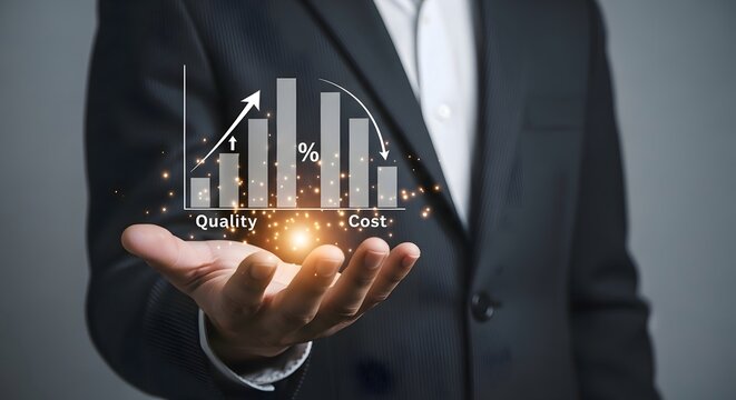 Business growth strategy quality improvement cost reduction profit increase financial analysis data chart