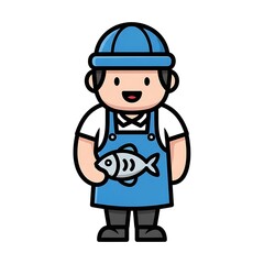 Obraz premium Cartoon Fisherman Holding Fresh Catch.