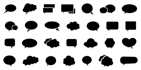 Naklejka premium Collection of blank black speech bubbles and thought bubbles in various shapes. dialog clouds, text boxes, message balloons, communication elements, graphic asset.
