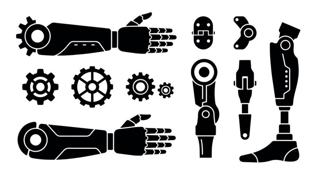 Collection of Robotic Prosthetic Limbs and Gears.