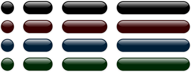 Buttons dark black isolated, shiny glass navigation button set for website.