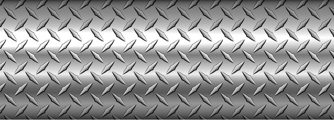 SIlver banner with diamond plate pattern, shiny steel metal sheet texture industrial background.