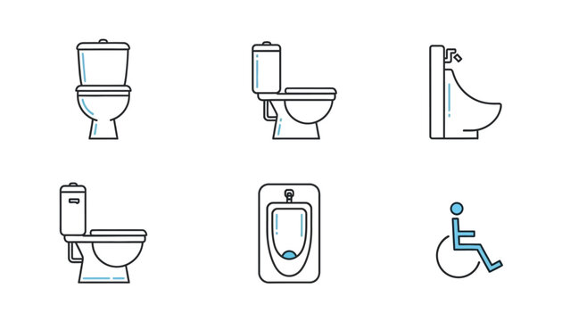Collection of Toilet Icons and Urinal Symbol.
