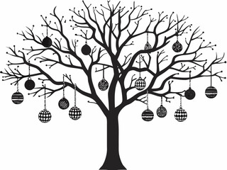 Obraz premium A black silhouette of a tree adorned with hanging decorative ornaments