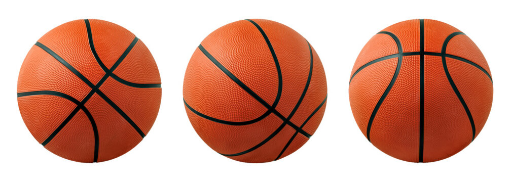 Collection of orange basketball balls isolated on white