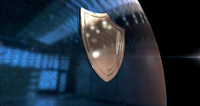 Cyber security shield symbol 3d spectacular metal abstract concept animation