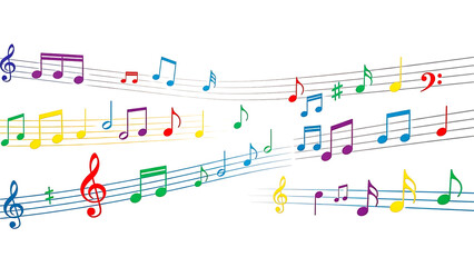 ia generated. Artistic design with swirling musical notes on white background, perfect for music, creativity, or editorial design themes.