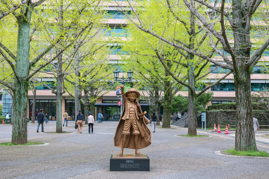 Luffy Monkey D. gold statue at Kumamoto office, Japan