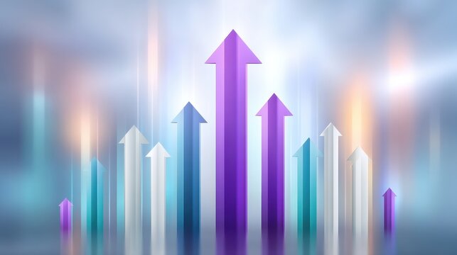 Vibrant Upward Arrows Representing Growth, Progress, and Success in a Dynamic Business Environment with Soft Blurred Background