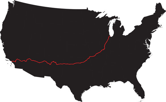 Map of Route 66 Across USA Silhouette Design Vector