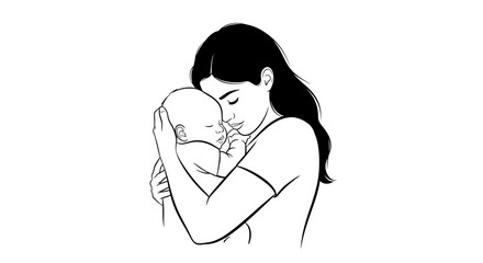Mother holding her newborn baby tenderly in a loving embrace.