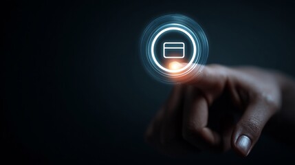 A close-up of a hand interacting with a glowing digital interface button, symbolizing technology and innovation.