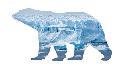 Double exposure of polar bears and Arctic glaciers: climate change and the loss of Arctic habitats. AI generated.
