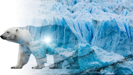 Double exposure of polar bears and Arctic glaciers: climate change and the loss of Arctic habitats. AI generated.
