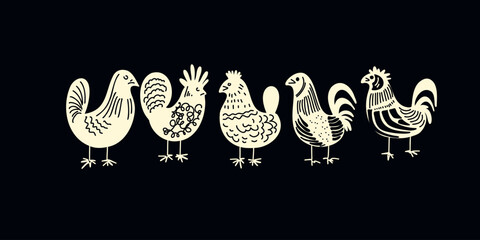 detailed hand drawn chicken set in folk style © Tetiana Kasatkina