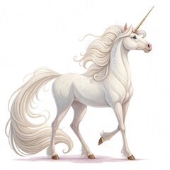 Elegant White Unicorn Isolated on Pure White Background