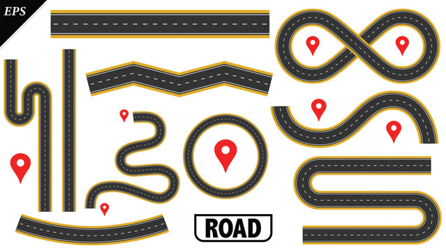 Empty highway asphalt road texture, Ariel View Road, Empty highway black asphalt road with dividing lines, Top view, Vector Illustration, clear dividing lane lines on a smooth dark road surface