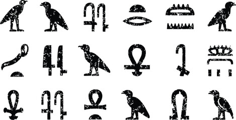 Obraz premium Ancient egyptian hieroglyphics symbols and characters illustration