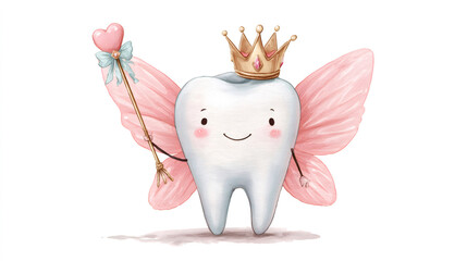Naklejka premium Cute tooth fairy character wearing crown and wings