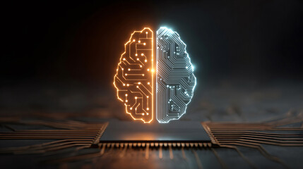 Artificial intelligence brain connecting modern technology microchip