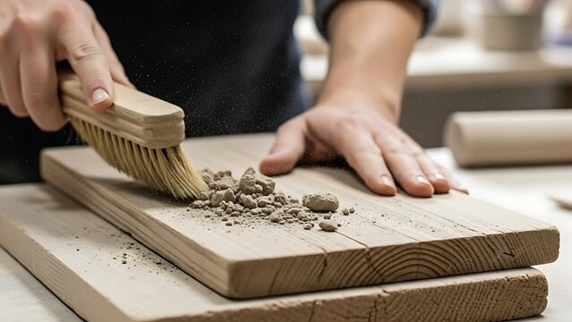 Potter shaping and refining clay on workbench with specialized tool